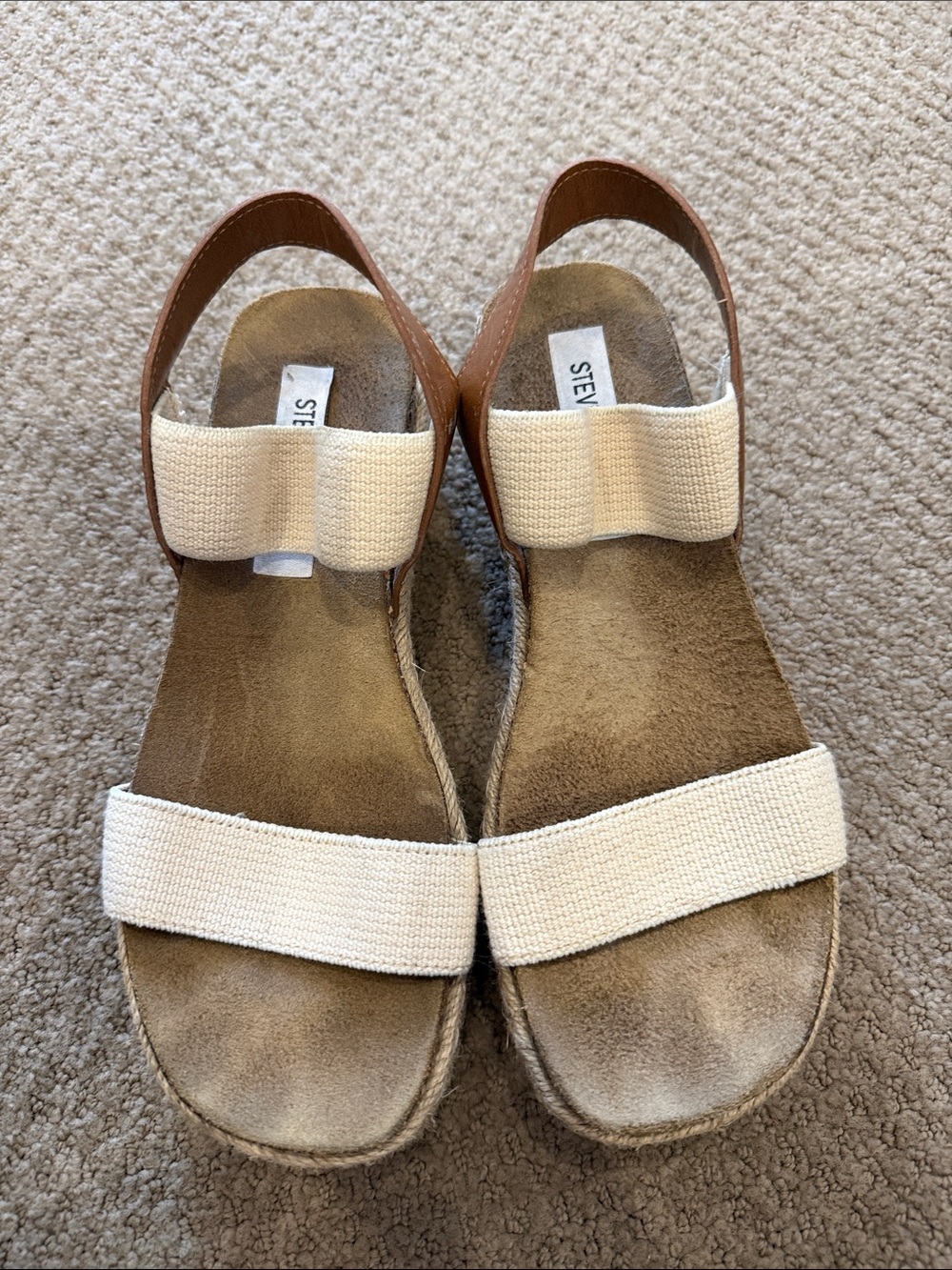 Steve Madden Cream & Brown Textured Slingback Sandals